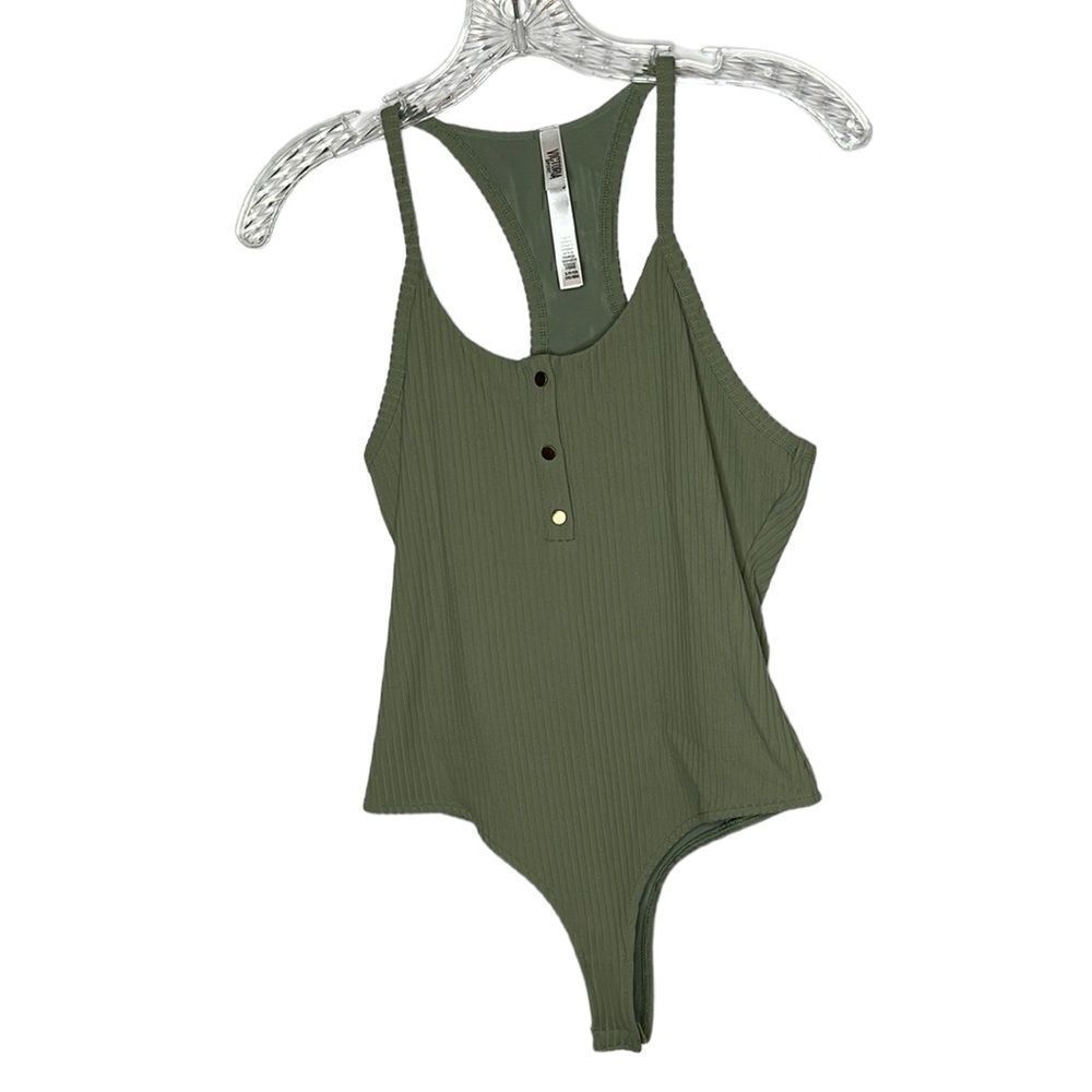 Victoria Secret Sport Army Green Ribbed Body Suit. Size Small.
